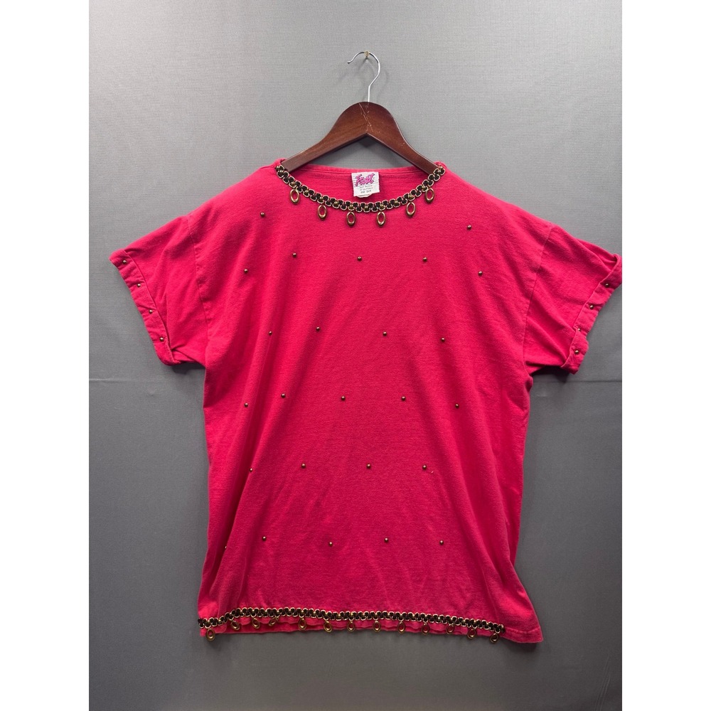 Fast Fashion of California Vintage Hot Pink‎ Studded Charm Embellished Tee OS